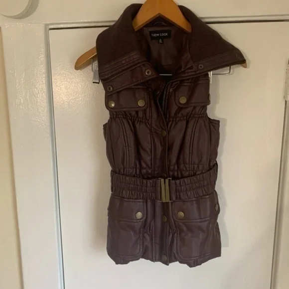 New‎ Look Maroon Bubble Vegan Leather Vest Size Small - Picture 2 of 5